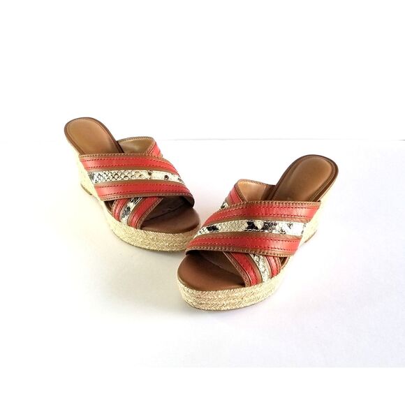COACH Florentine Espadrille Wedge Sandals Sz 6 Red Tan Snake Print Platform - Picture 1 of 12